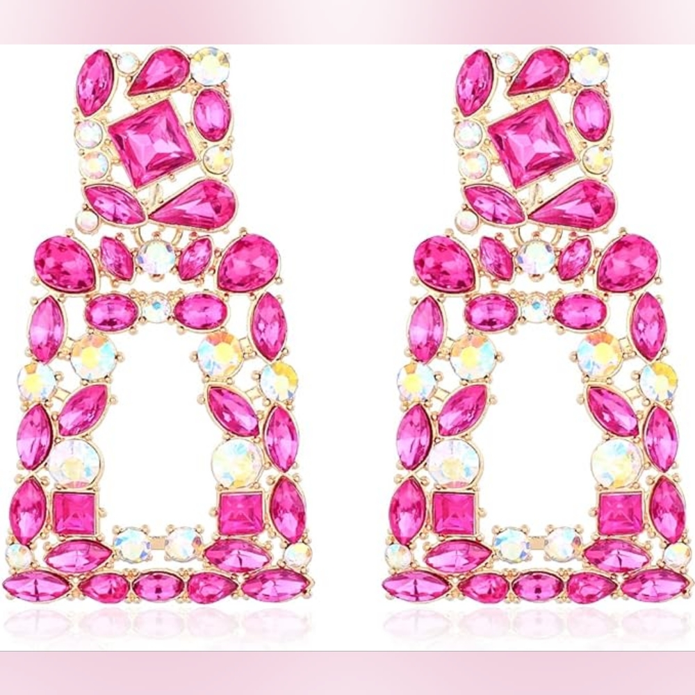 Pink Rhinestone Bejeweled Earrings